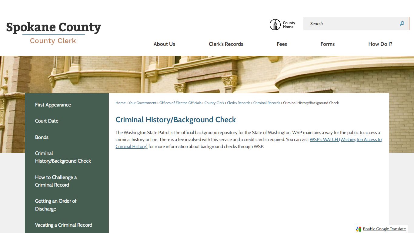 Criminal History/Background Check | Spokane County, WA